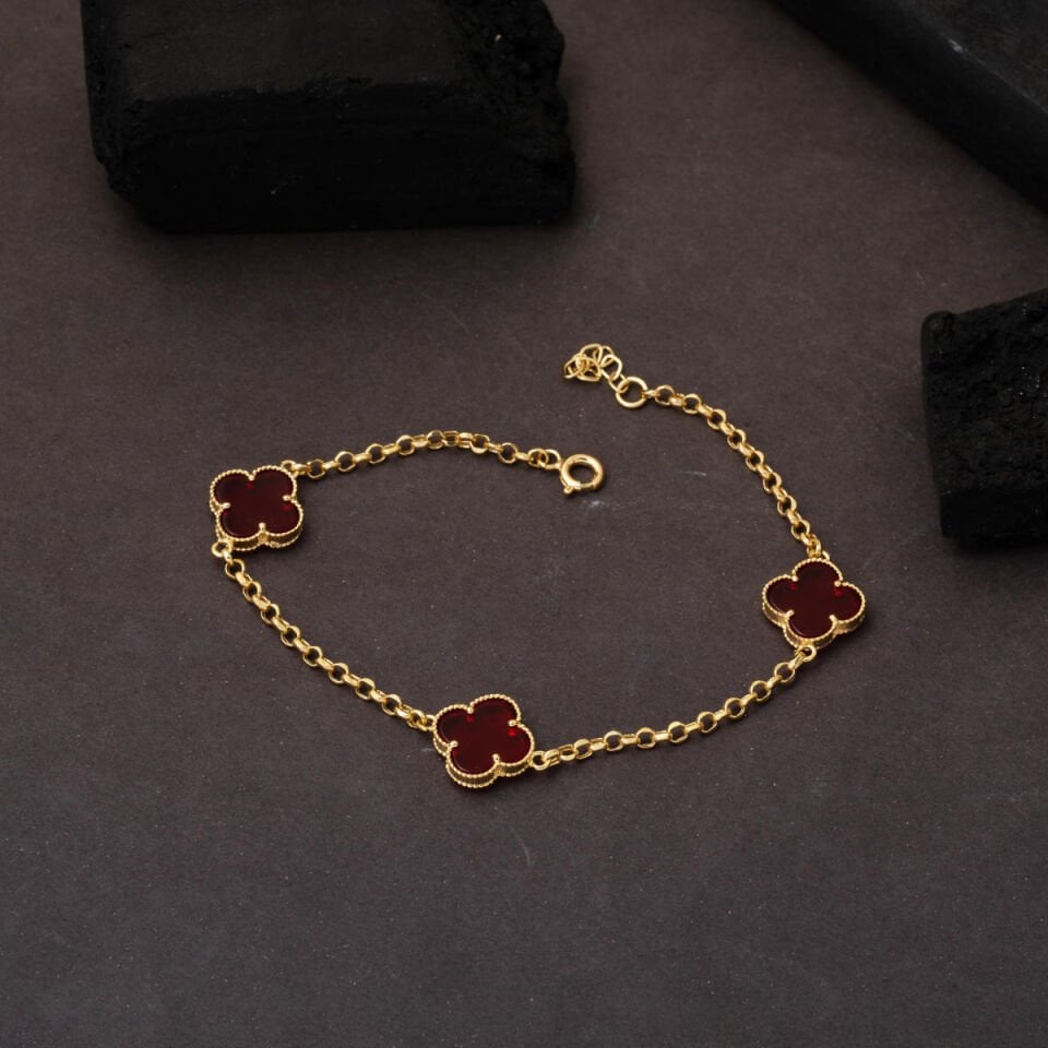 Van Cleef Bordo Yoncalı Altın Bileklik