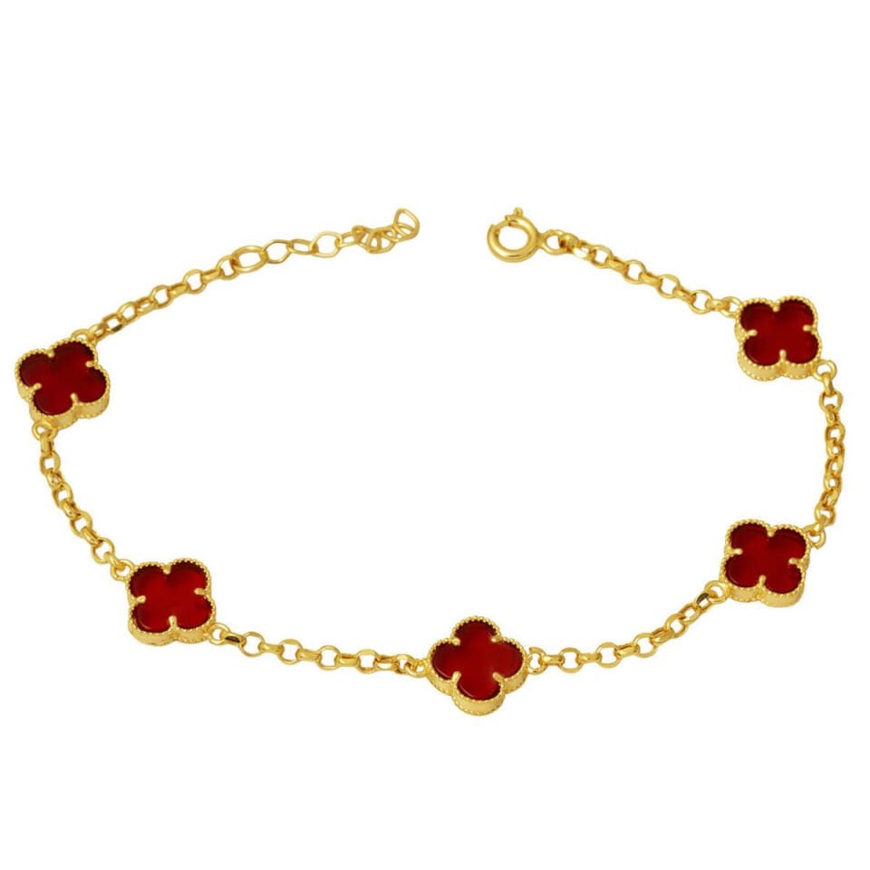 Bordo Taşlı Van Cleef Altın Bileklik
