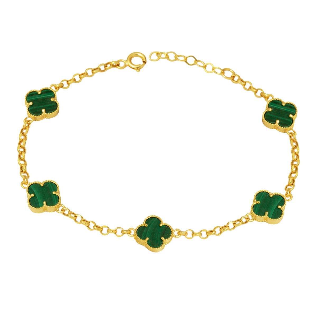 Yeşil Taşlı Yonca Altın Bileklik