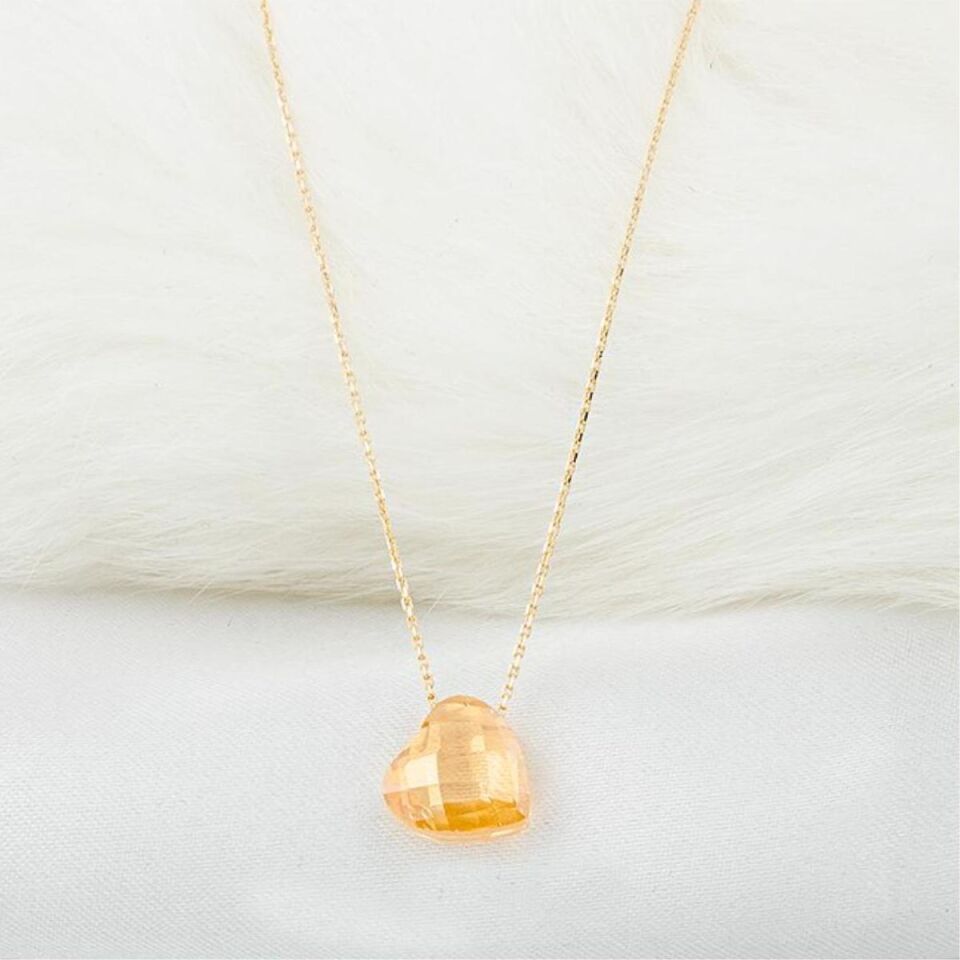 Açık Kahve Kalpli 14 Ayar Altın  Kolye