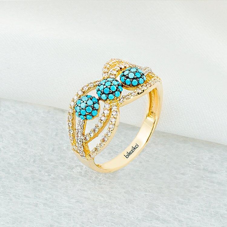 Firuze Taşlı 14 Ayar Altın Yüzük