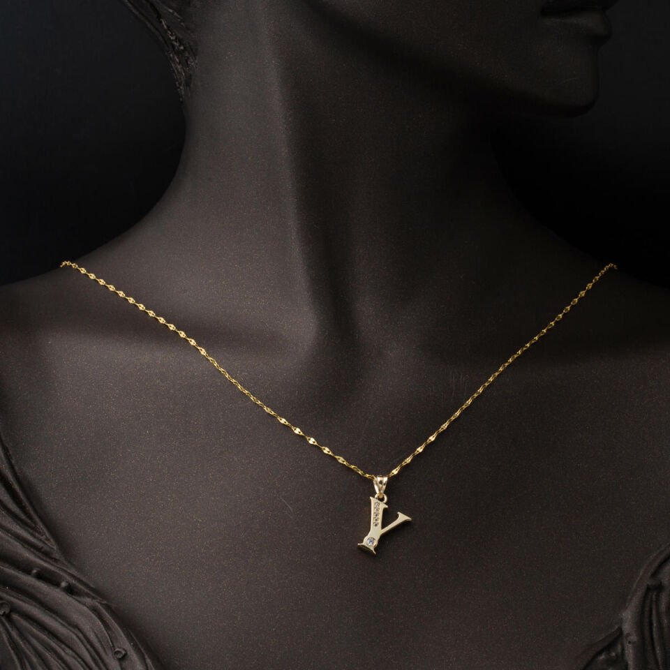 Lettera Y Harfi Altın Kolye 14 Ayar