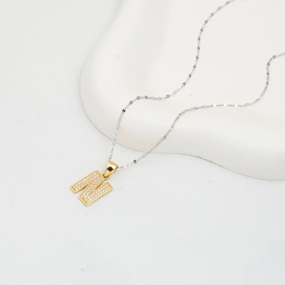 N Harfi 14 Ayar Altın Kolye Ucu