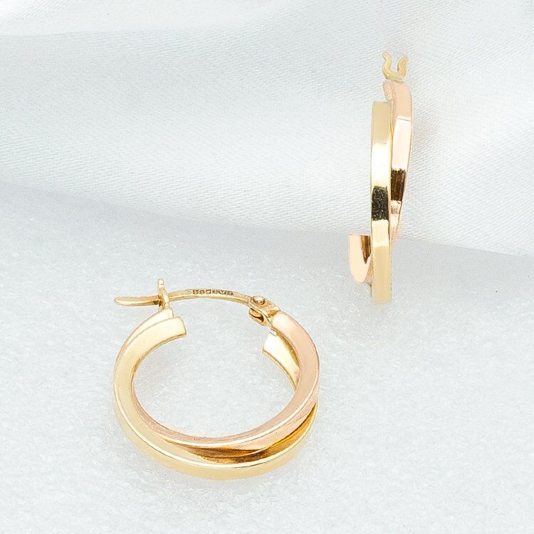 Favori Gold Çift Halkalı Taşsız Altın Küpe