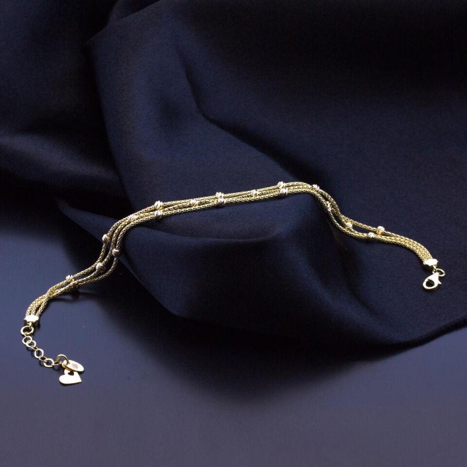 3 Zincirli Kalpli Dorika Altın Bileklik