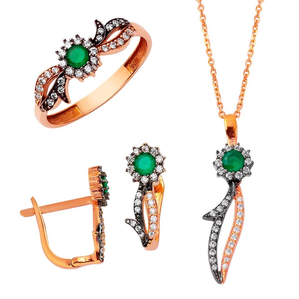 Gönül Çiçeği 3'lü Rose Altın Takı Seti