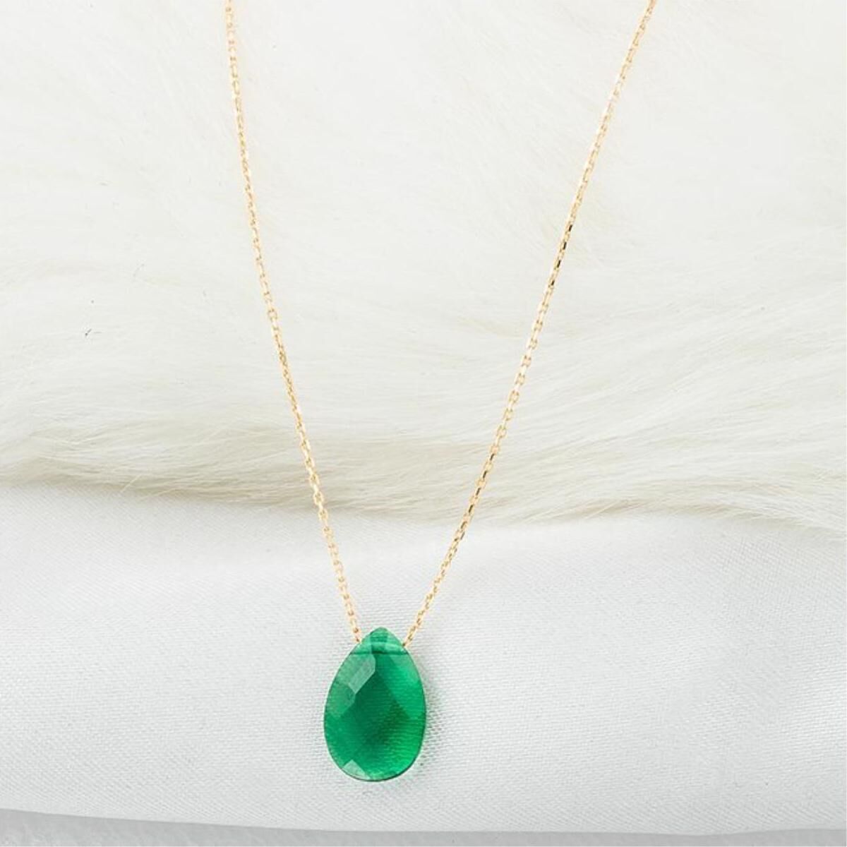 Zümrüt Yeşili Taşlı 14 Ayar Altın  Kolye