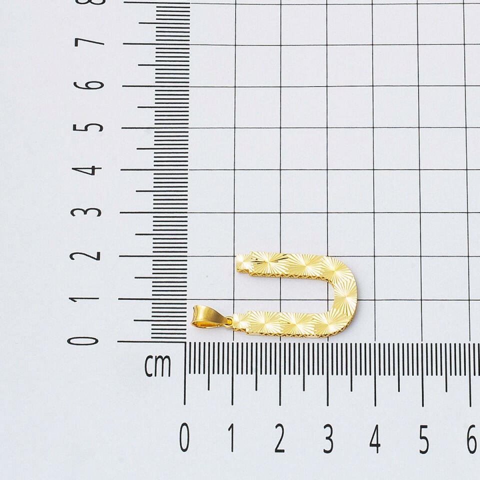 14 Ayar Altın 3 Boyutlu İşlemeli Ü Harfi Zincirli Kolye