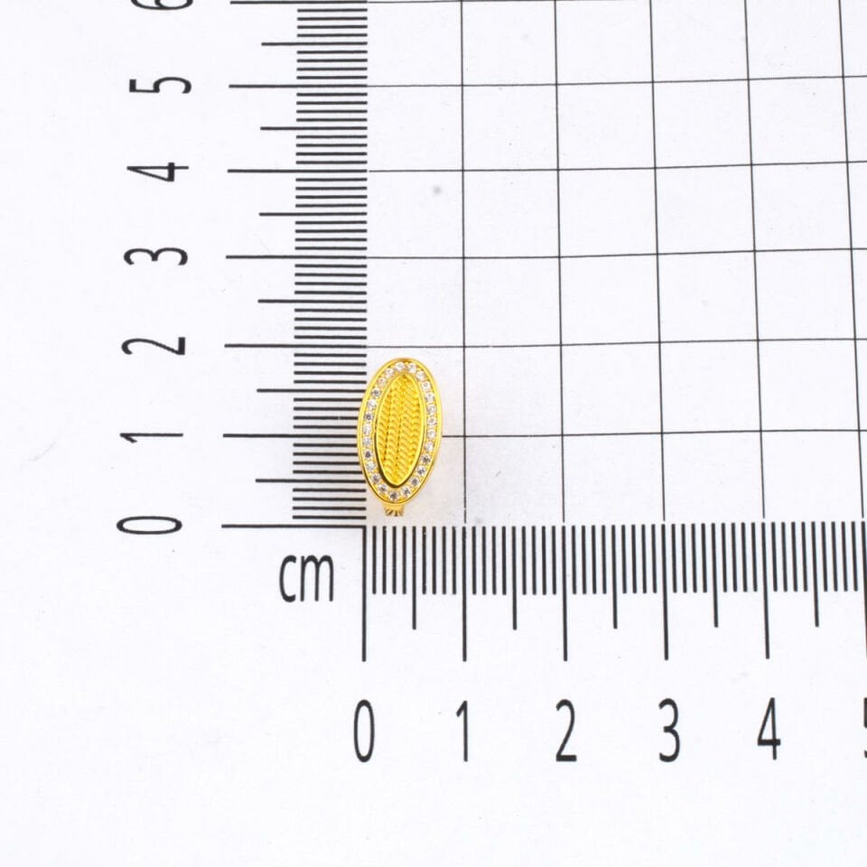 14 Ayar Oval Taşlı Hasır Altın Küpe