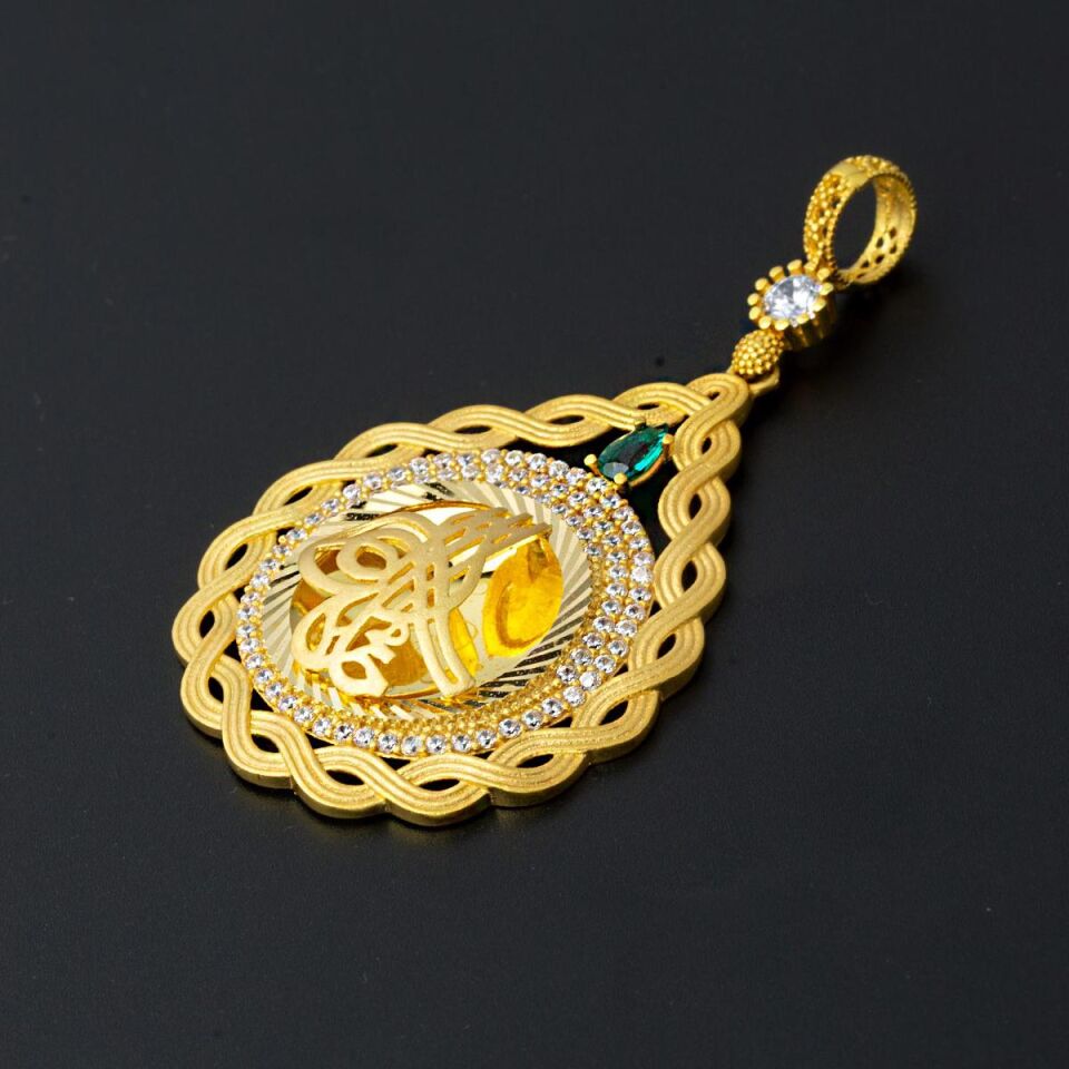 Saç Örgüsü 22 Ayar Tuğralı Altın Kolye Ucu