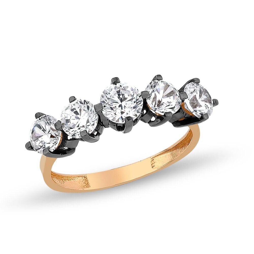 Elmas Görünümlü Rose Altın Beştaş Yüzük