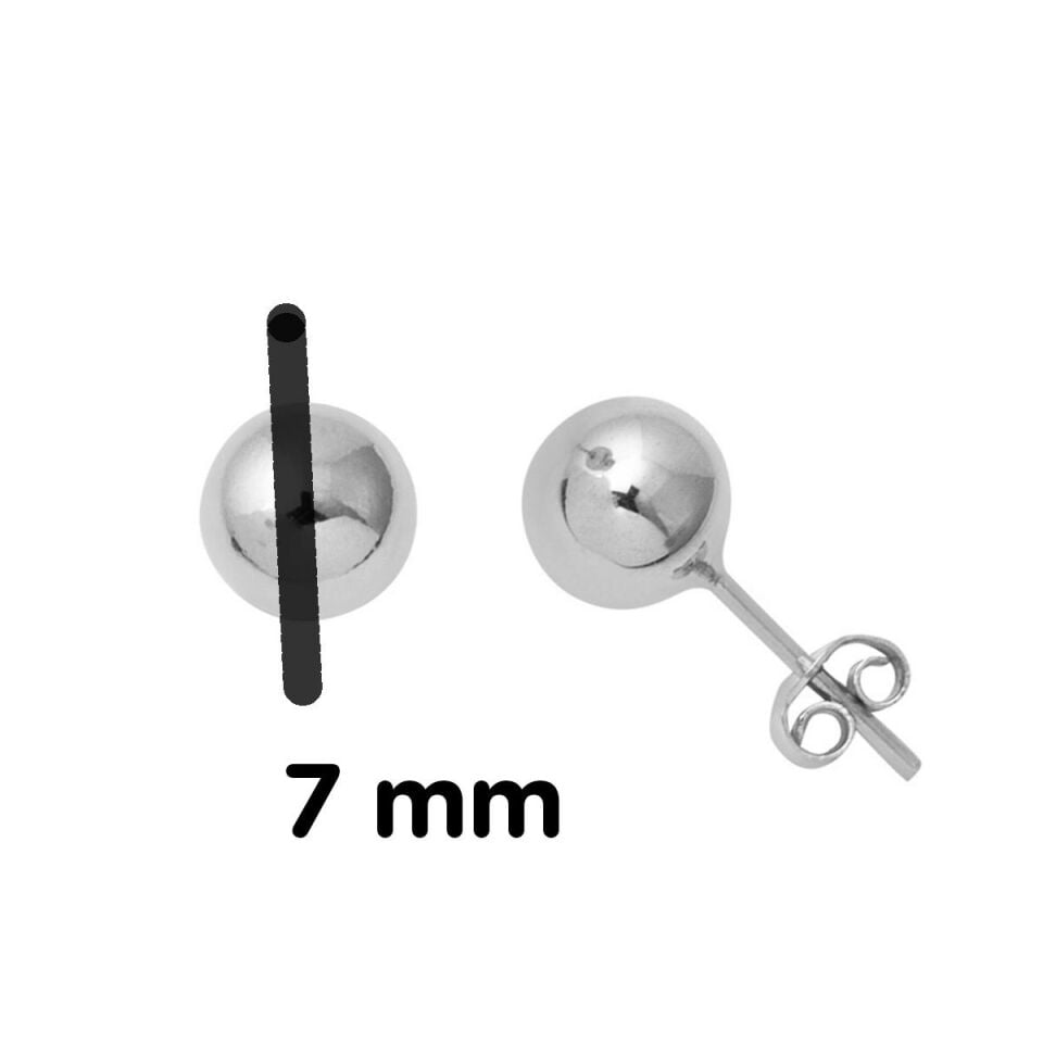 14 Ayar Beyaz Altın Top Küpe 7 mm.