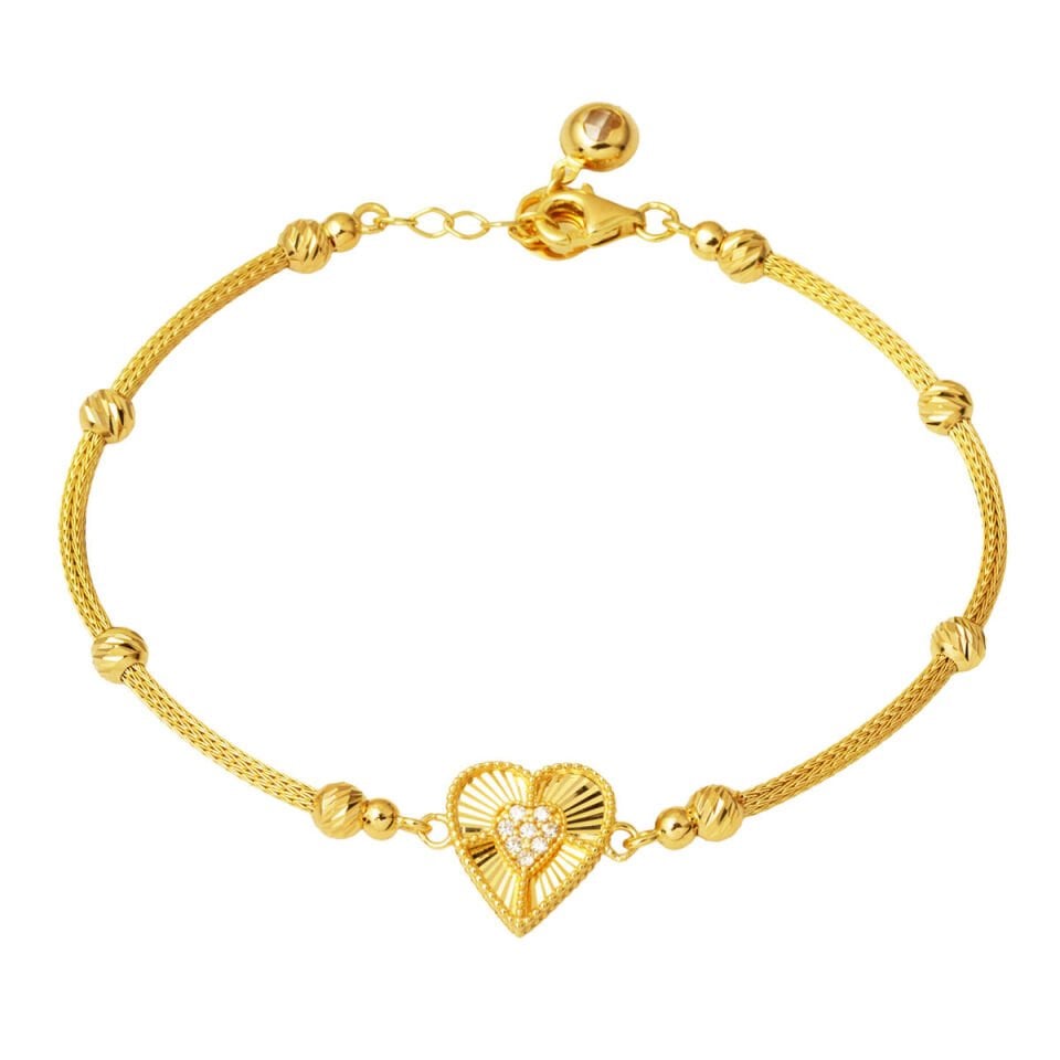 Parıltılı Kalp Altın Kalze Bileklik