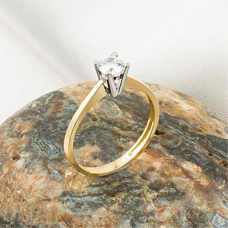 Sevgililer Günü 14 Ayar Altın Tektaş Yüzük