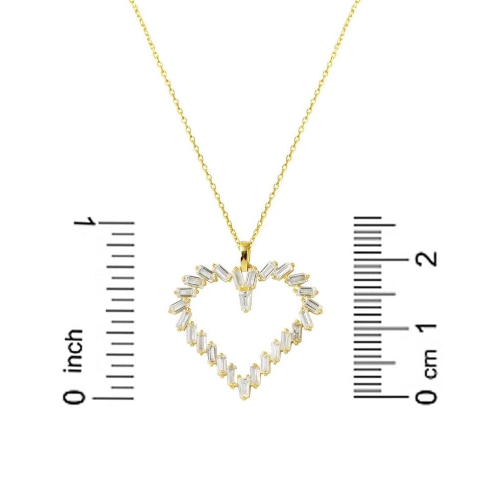 Baget Taşlı 14 Ayar Altın Kalpli Kolye