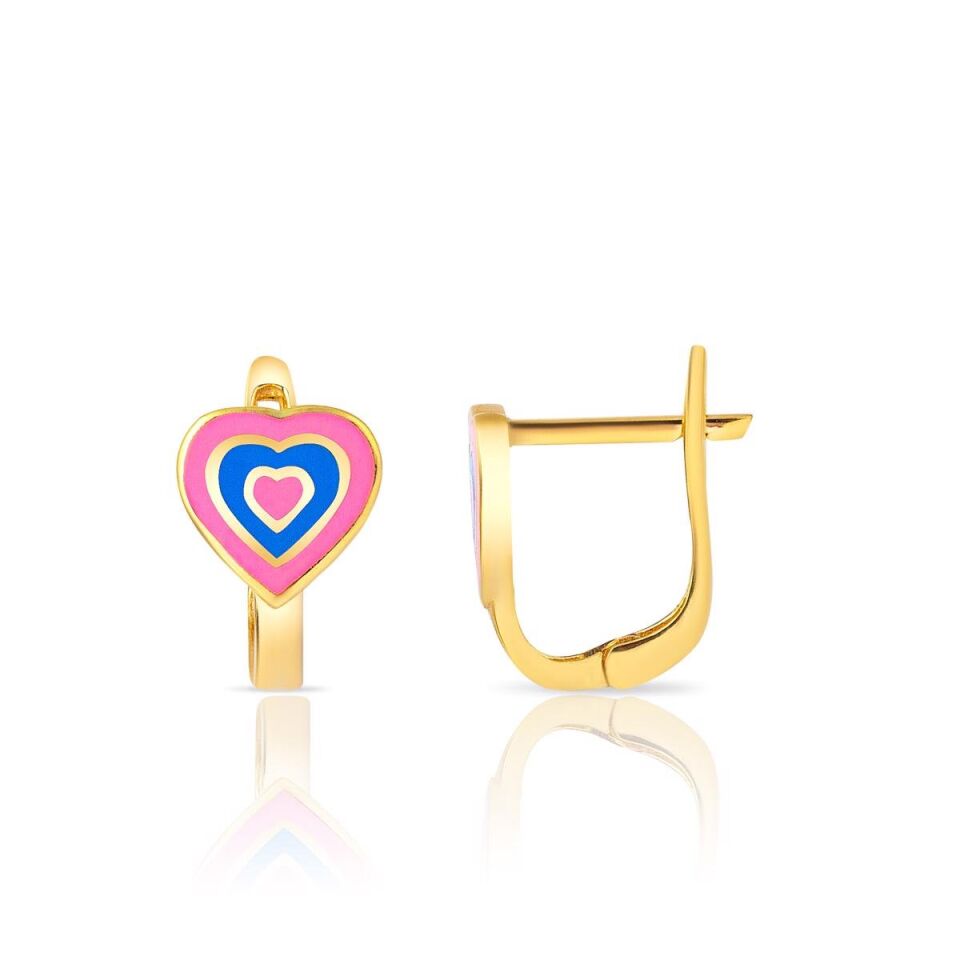 Renkli Kalpli Altın Çocuk Küpesi