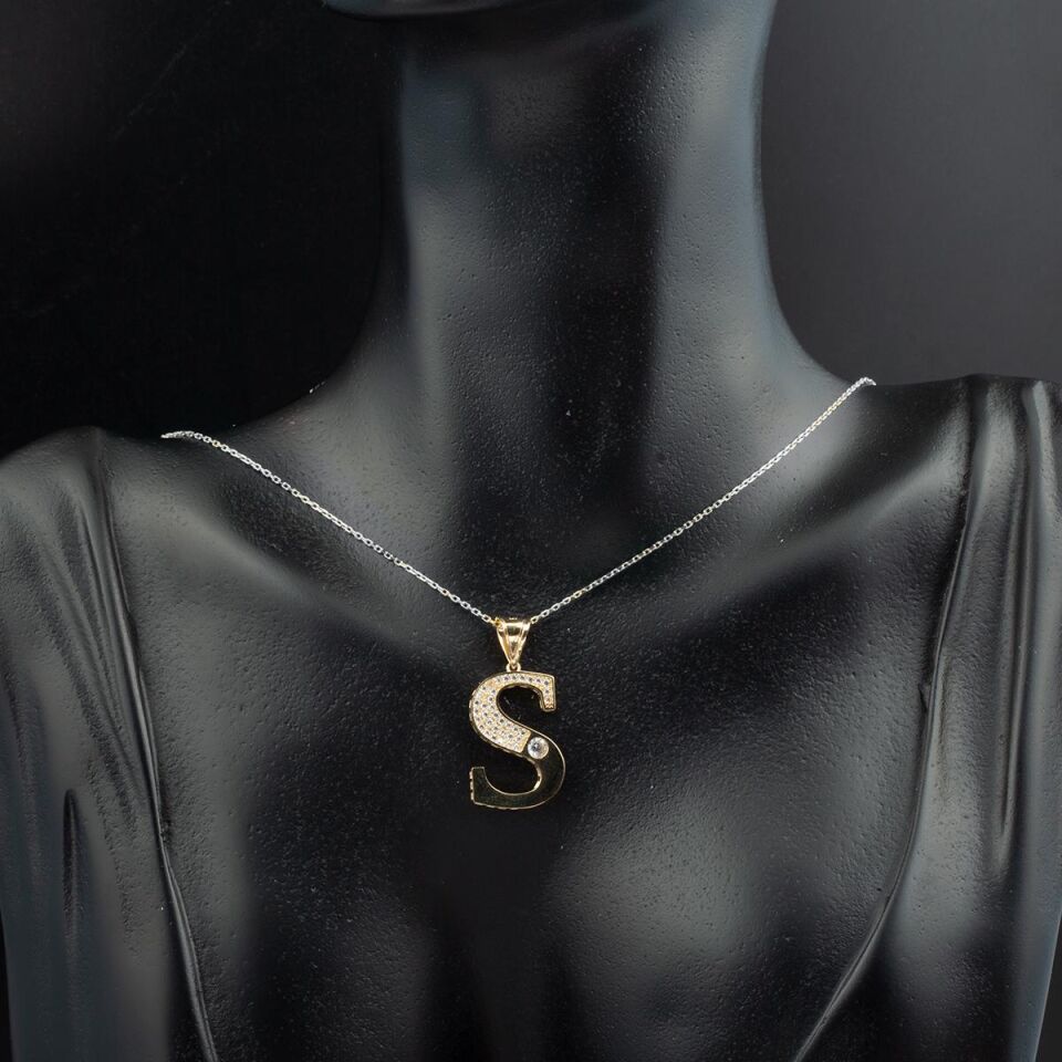 S Harfi Lettera Altın Kolye Ucu