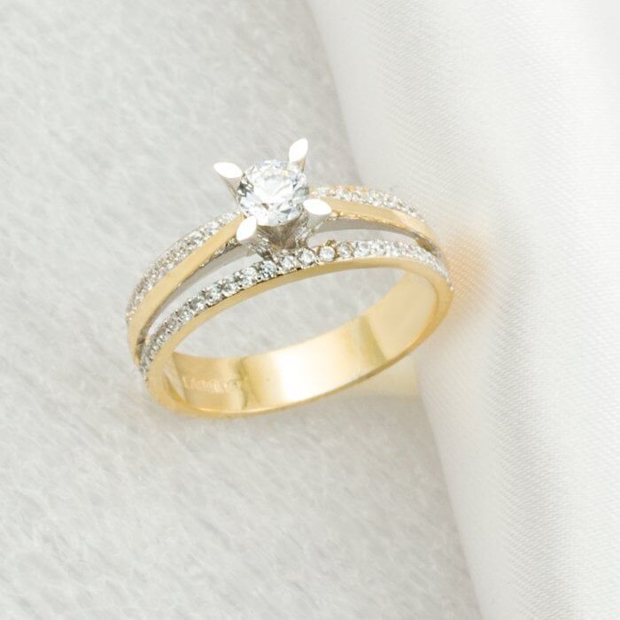 2 Renkli Tektaş 14 Ayar Altın Yüzük