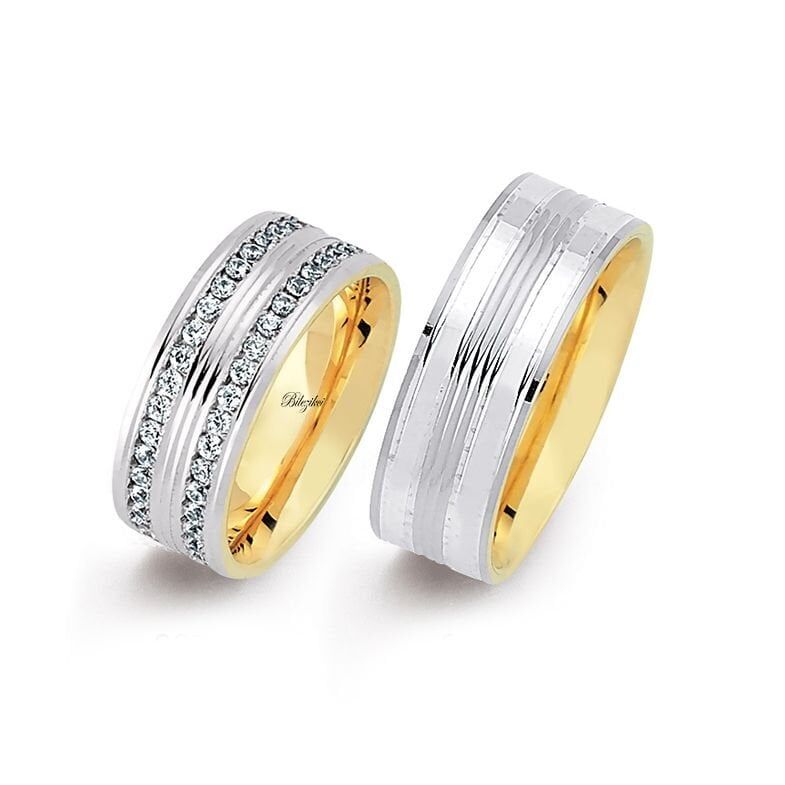 Taşlı 14 Ayar Altın Alyans Takımı