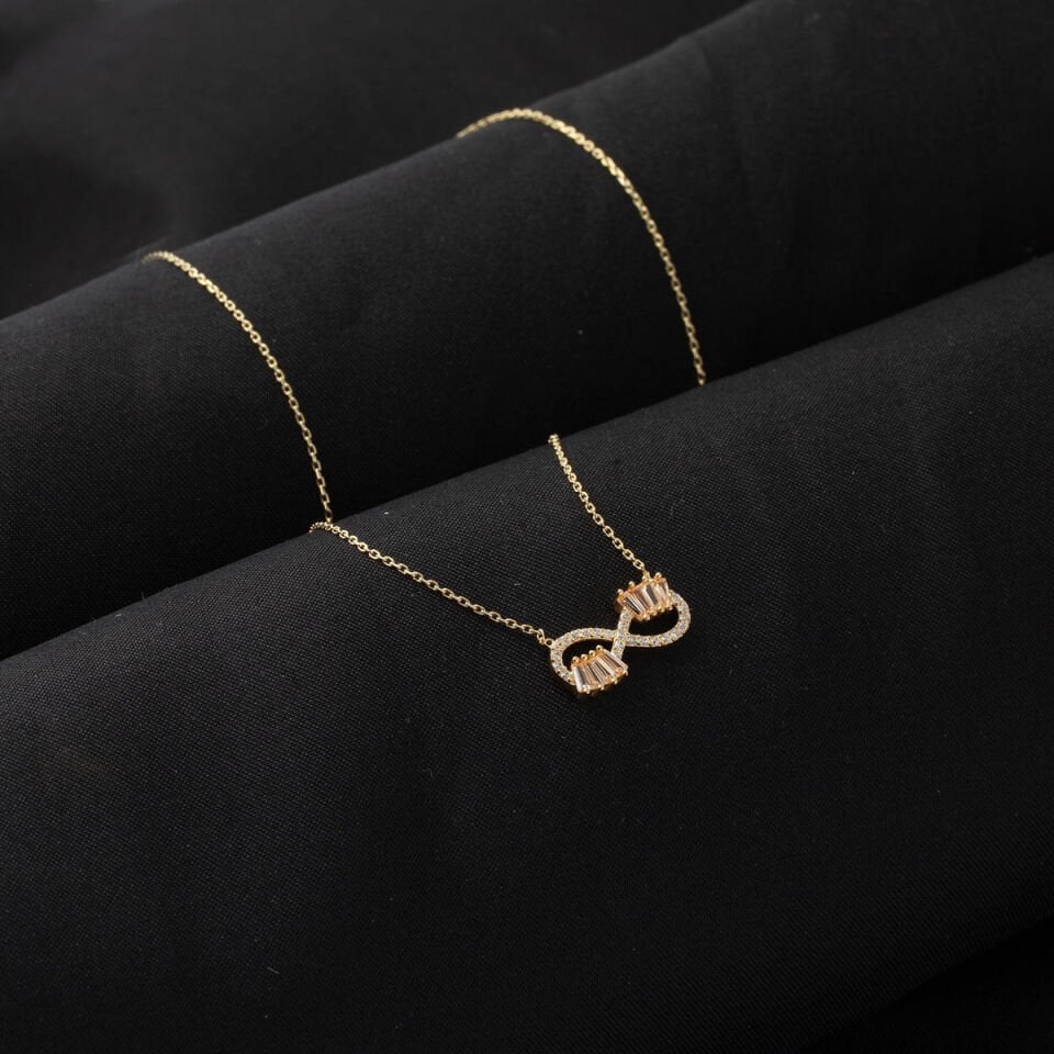 Topaz Baget Taşlı Sonsuzluk Altın Kolye