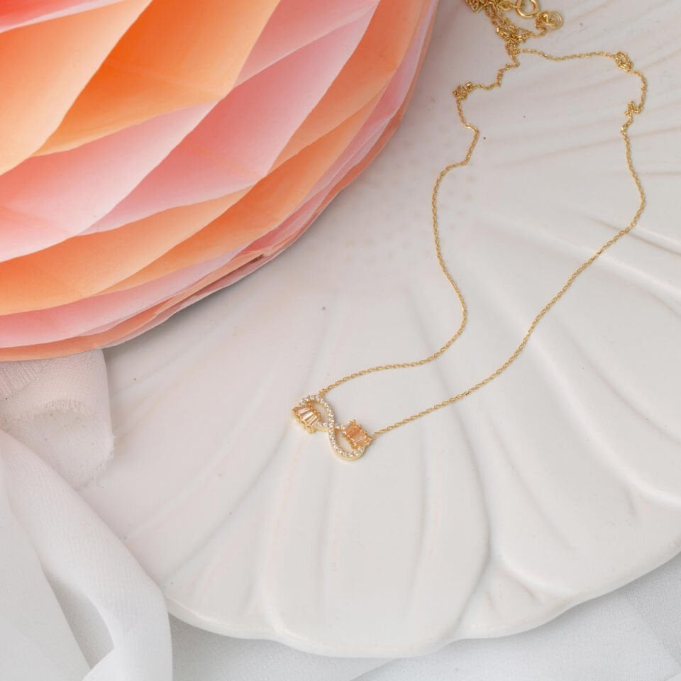 Topaz Baget Taşlı Sonsuzluk Altın Kolye