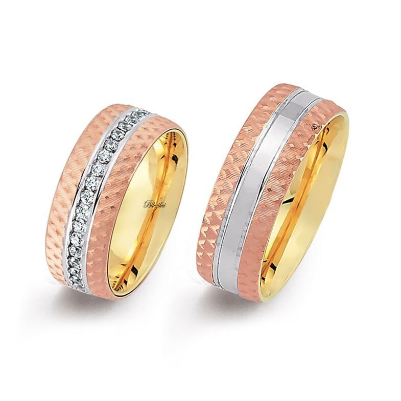 Taşlı 14 Ayar Altın Alyans Takımı