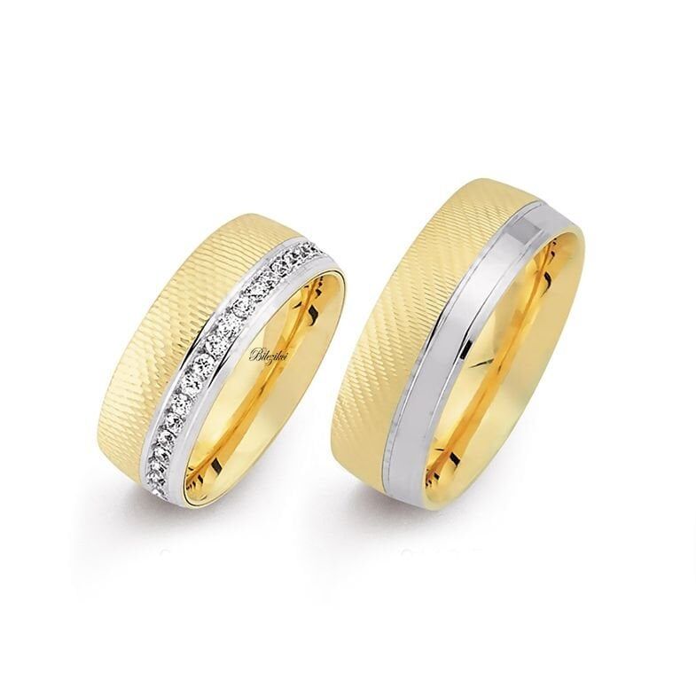 Taşlı Bombeli 14 Ayar Altın Alyans Takımı