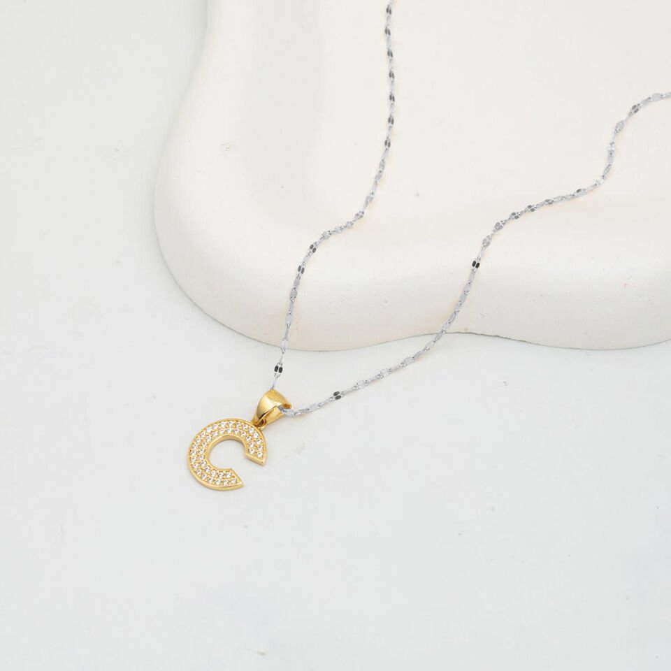 C Harfi 14 Ayar Altın Kolye Ucu