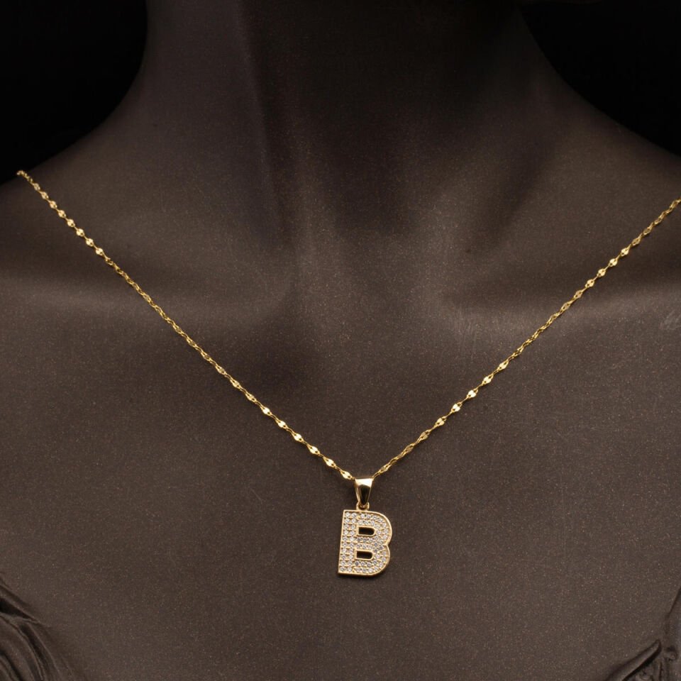 B Baş Harfi 14 Ayar Altın Kolye