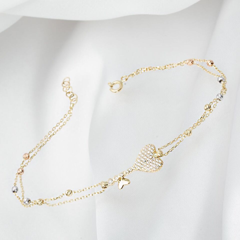 Kalp Anahtarı Toplu Altın Bileklik