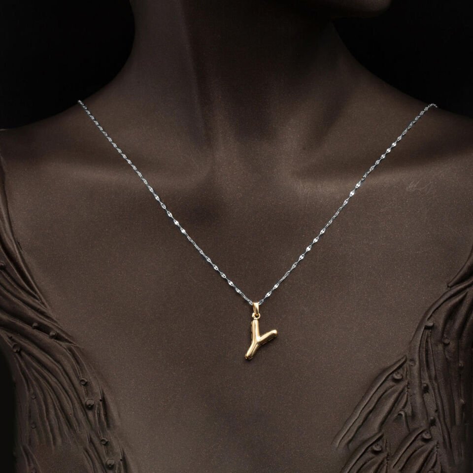 Balon Formlu Y Harfi Kolye Ucu 14 Ayar Altın