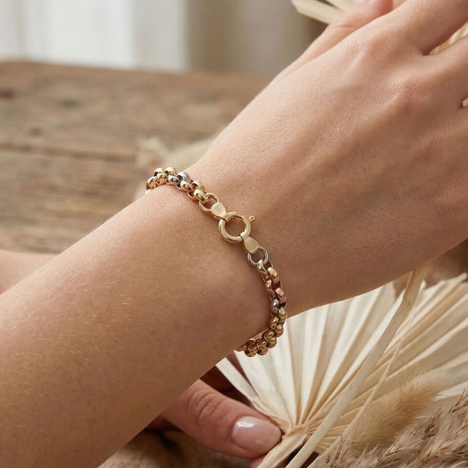 Renkli Halkalı 14 Ayar Altın Bileklik