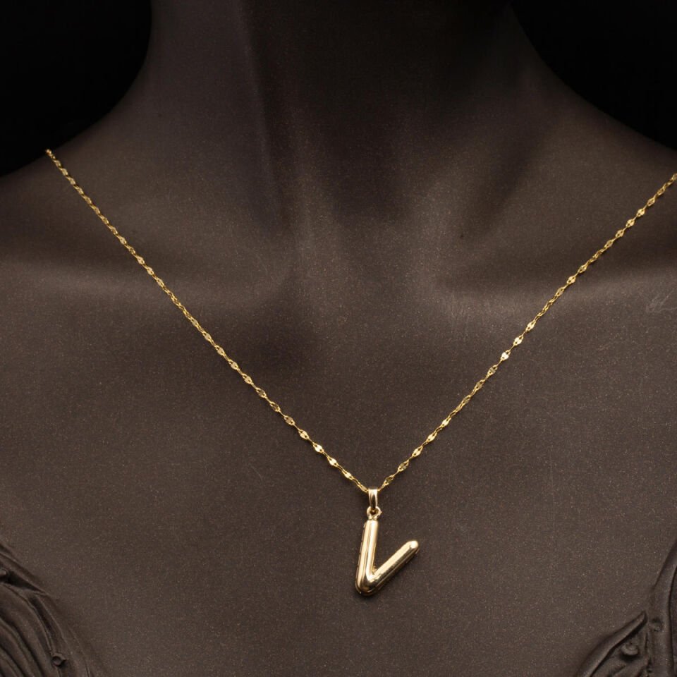 14 Ayar Altın Balon V Harfli Kolye