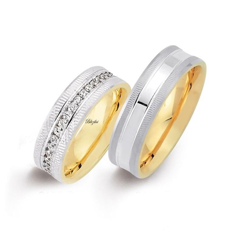 Taşlı 14 Ayar Altın Alyans Takımı