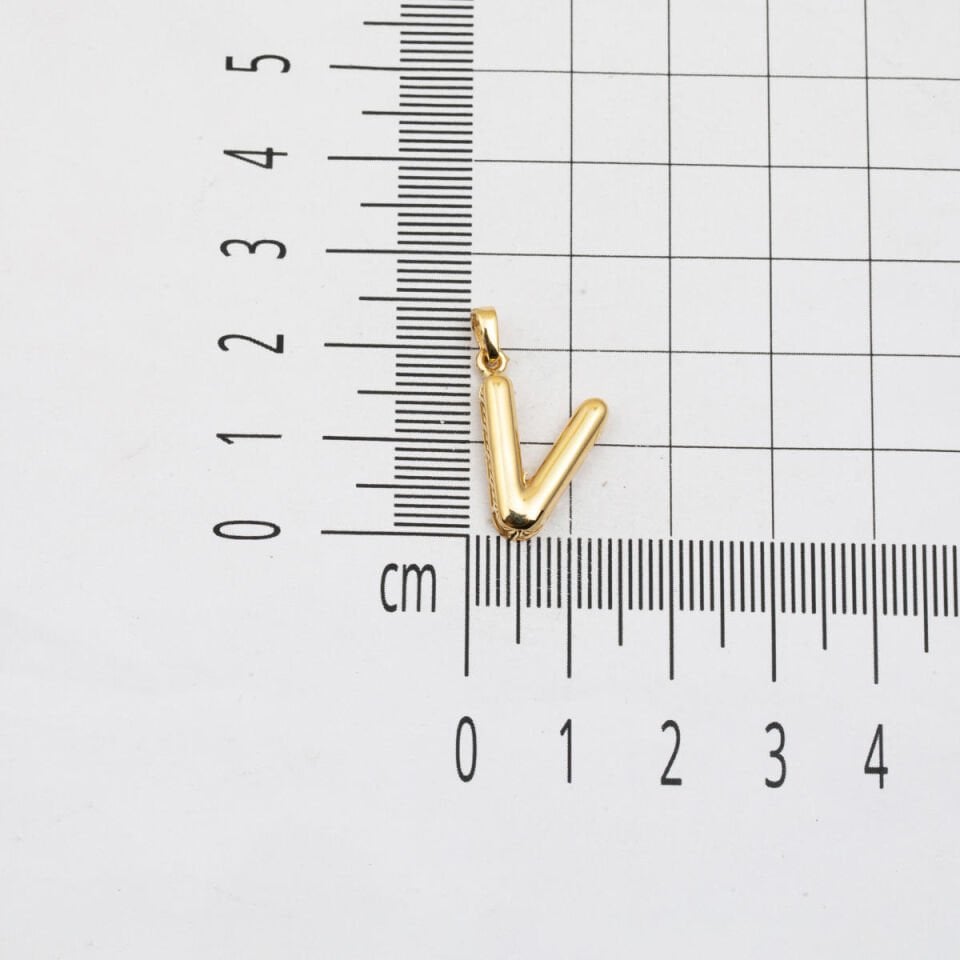 14 Ayar Altın Balon V Harfli Kolye Ucu