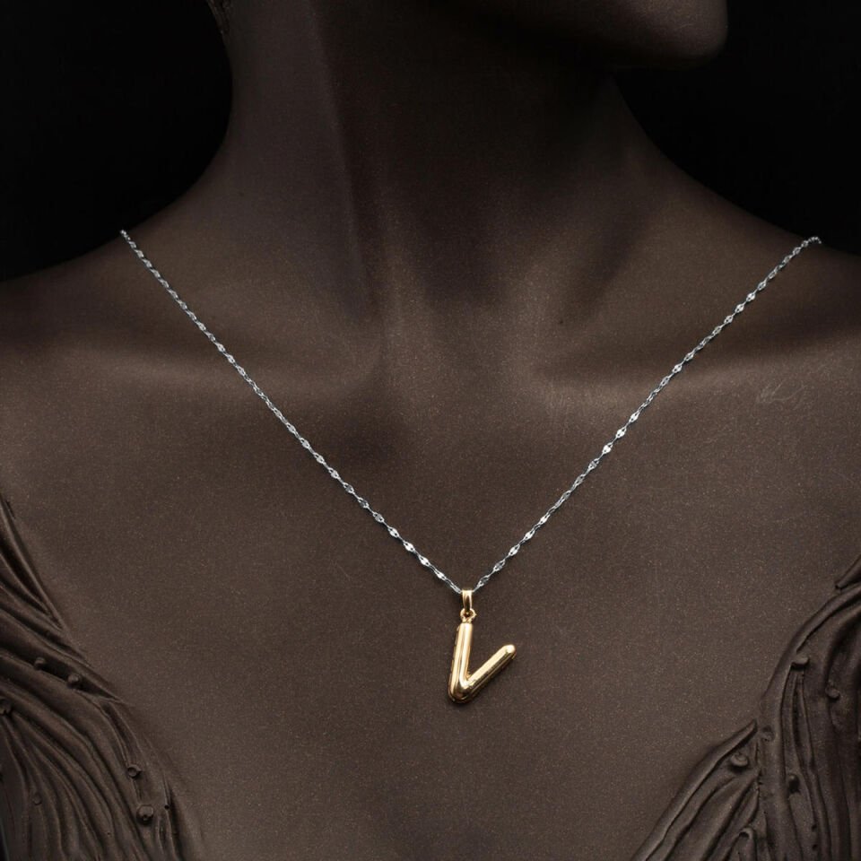 14 Ayar Altın Balon V Harfli Kolye Ucu