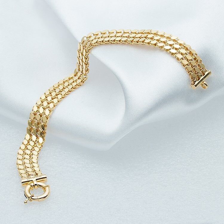 Üç Sıra Pul Zincirli 14 Ayar Altın Bileklik