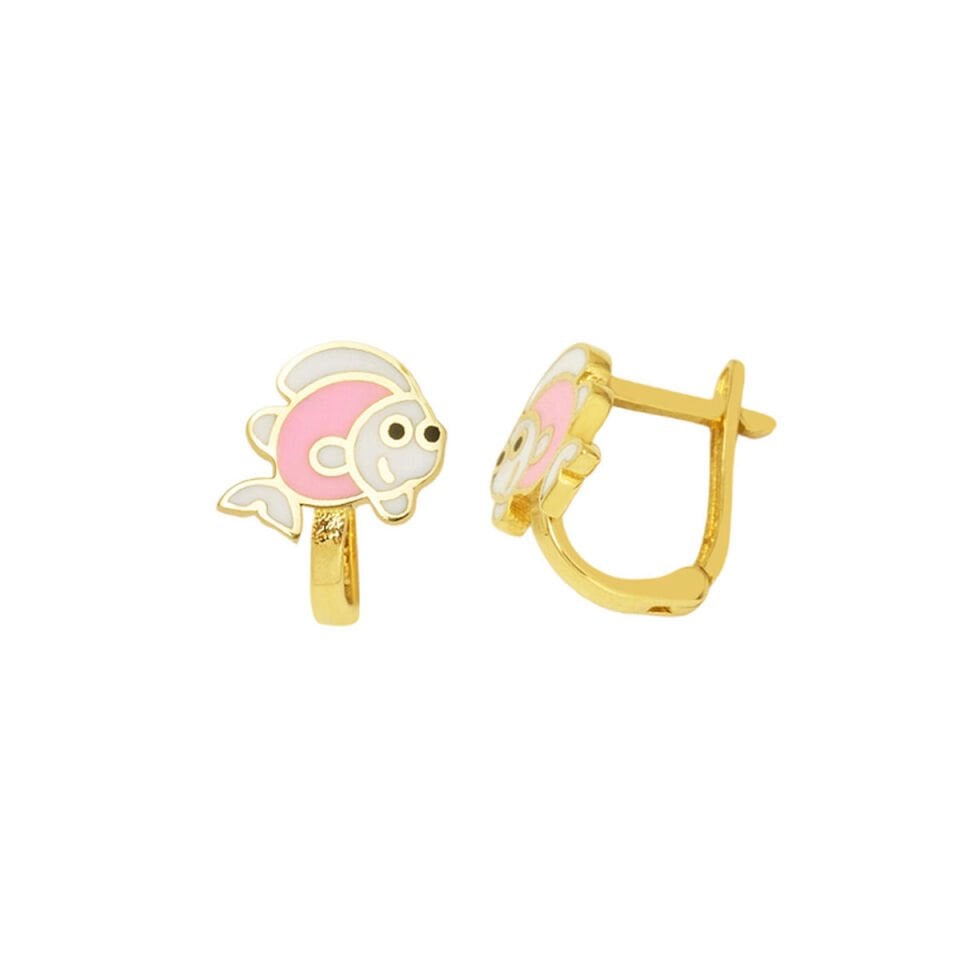 Pembe Balıklı Altın Çocuk Küpesi 14 Ayar