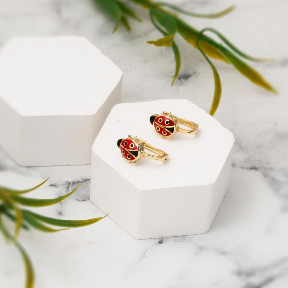 Uğur Böceği Çocuk Küpe 14 Ayar Altın