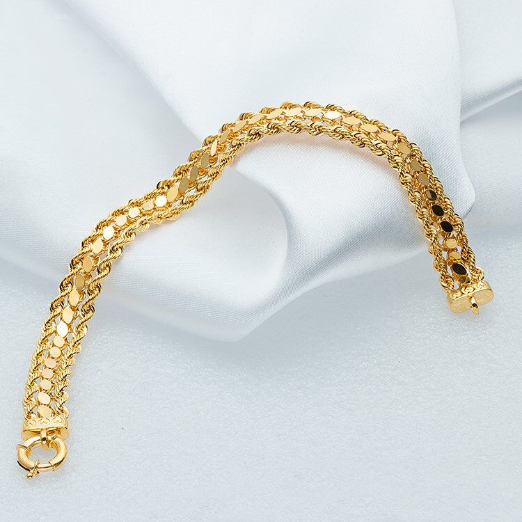 Pul Zincirli Örgülü 14 Ayar Altın Bileklik