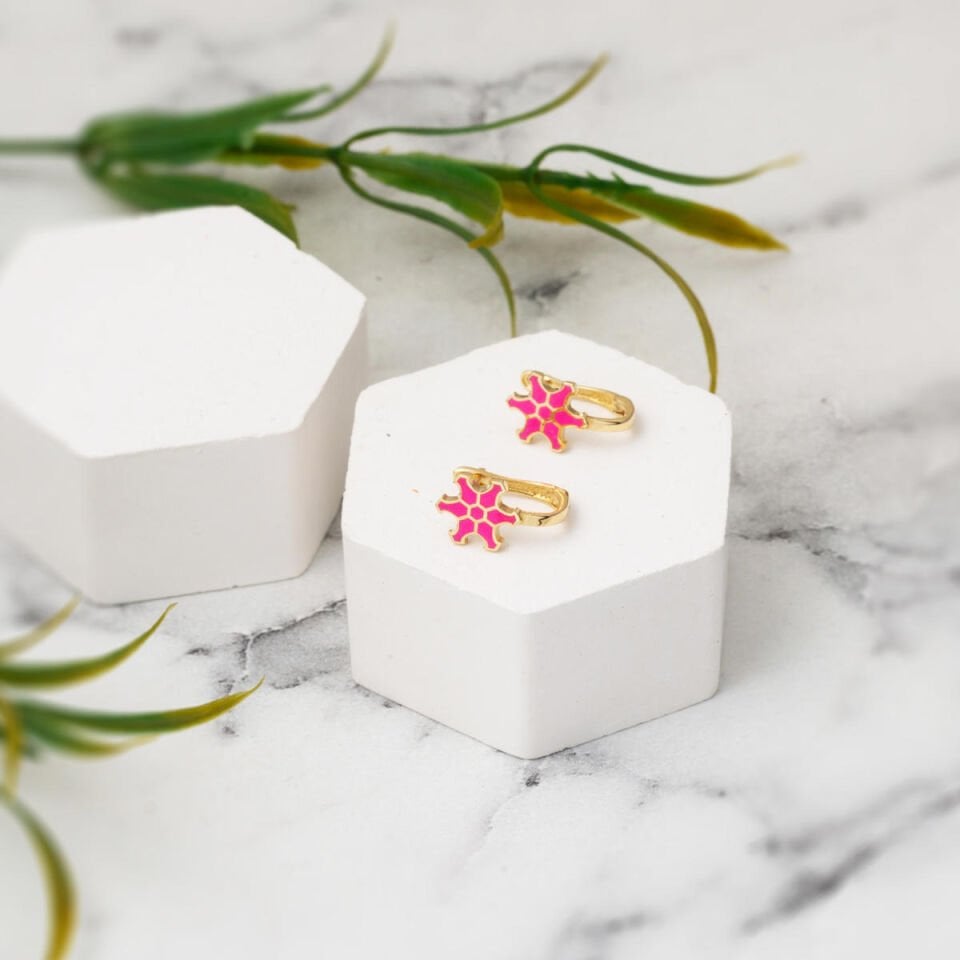 Pembe Mineli 14 Ayar Altın Çocuk Küpesi