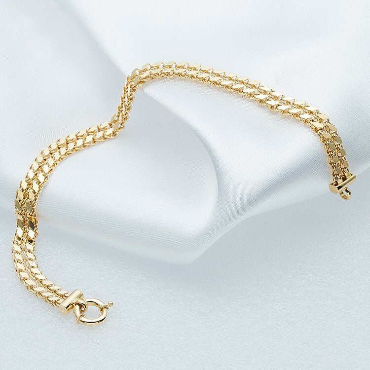 Çift Sıra Pul Zincirli 14 Ayar Altın Bileklik