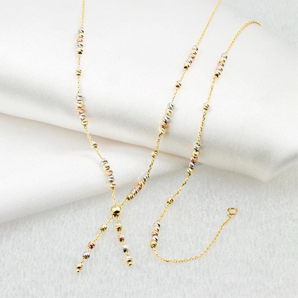 Dorika Üç Renkli 14 Ayar Zincirli Takı Seti