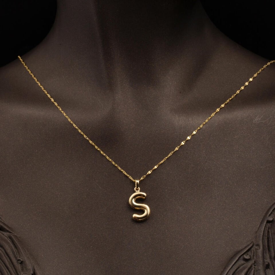 S Balon Harf 14 Ayar Altın Kolye