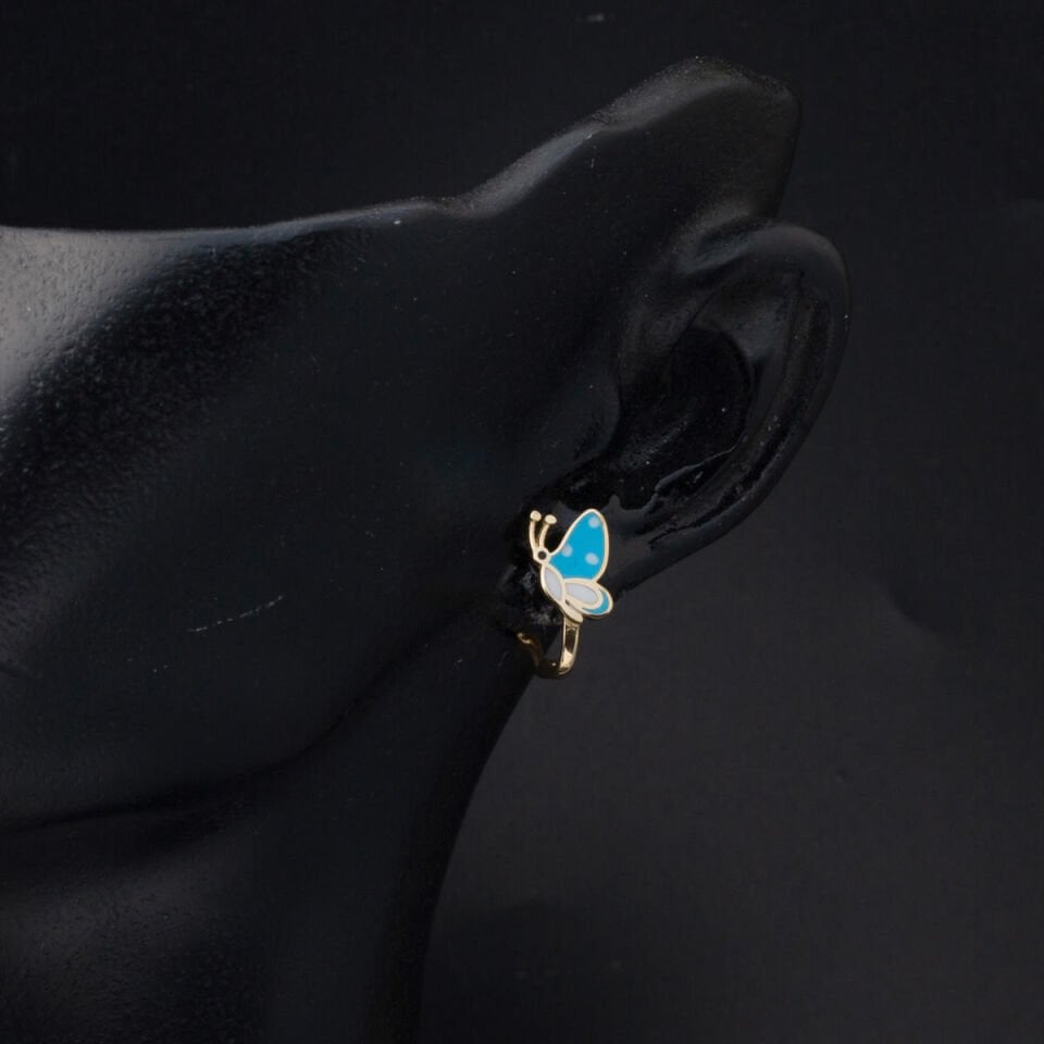 Mavi Kelebek 14 Ayar Altın Çocuk Küpesi