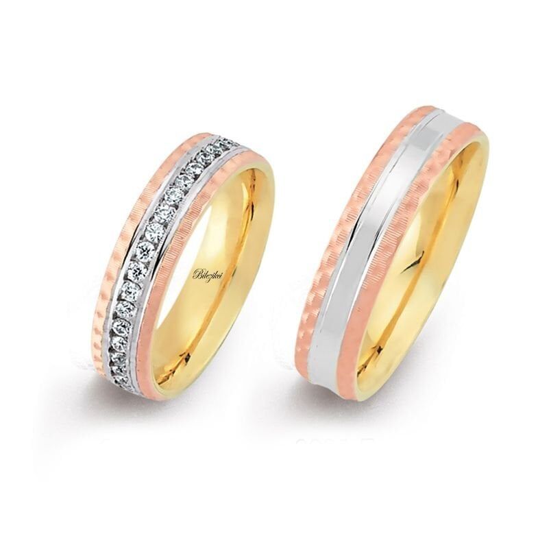 Taşlı 14 Ayar Rose Altın Alyans Takımı