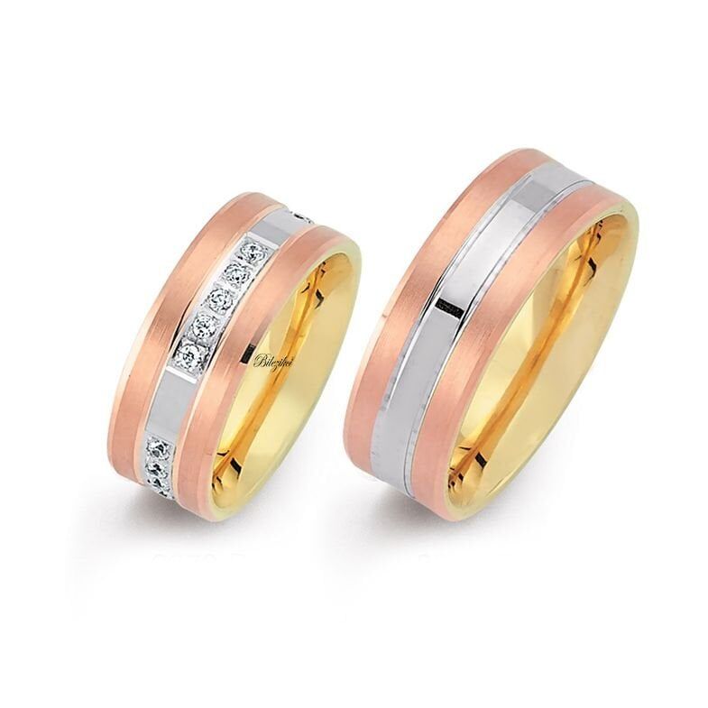 Taşlı 14 Ayar Altın Alyans Takımı