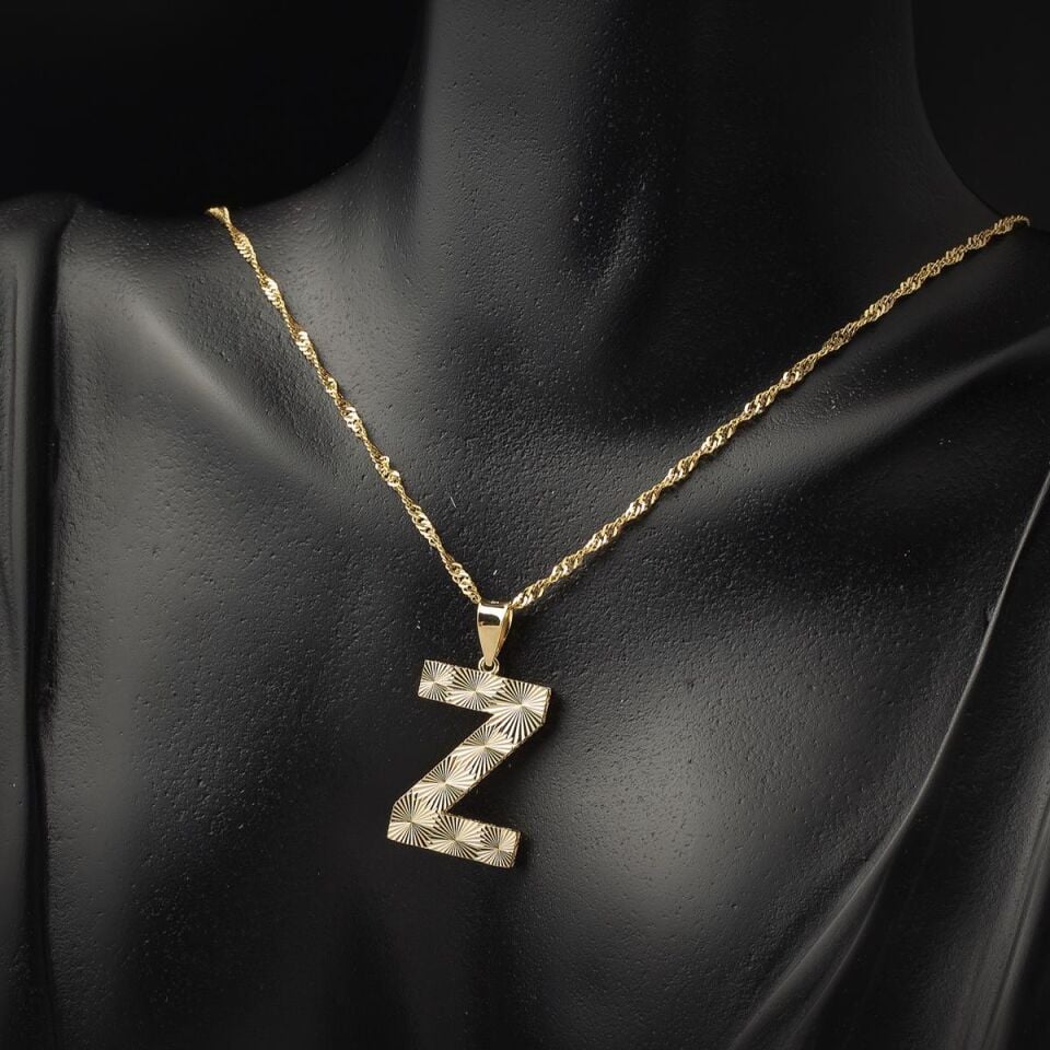 Z Harfi 3 Boyutlu Altın Kolye Ucu