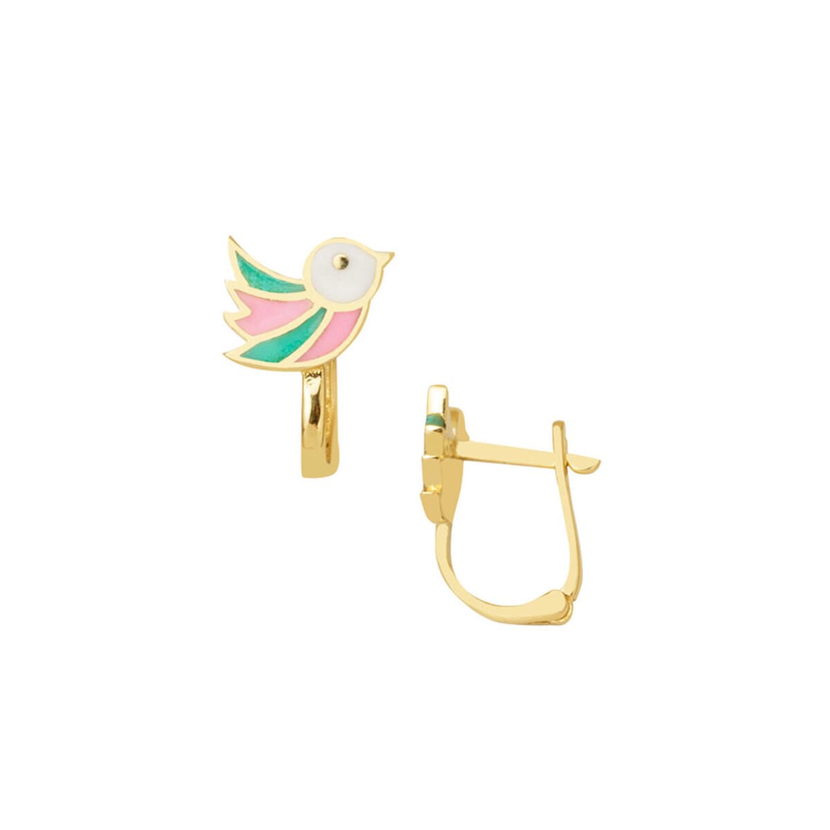 Renkli Kuş 14 Ayar Altın Çocuk Küpesi