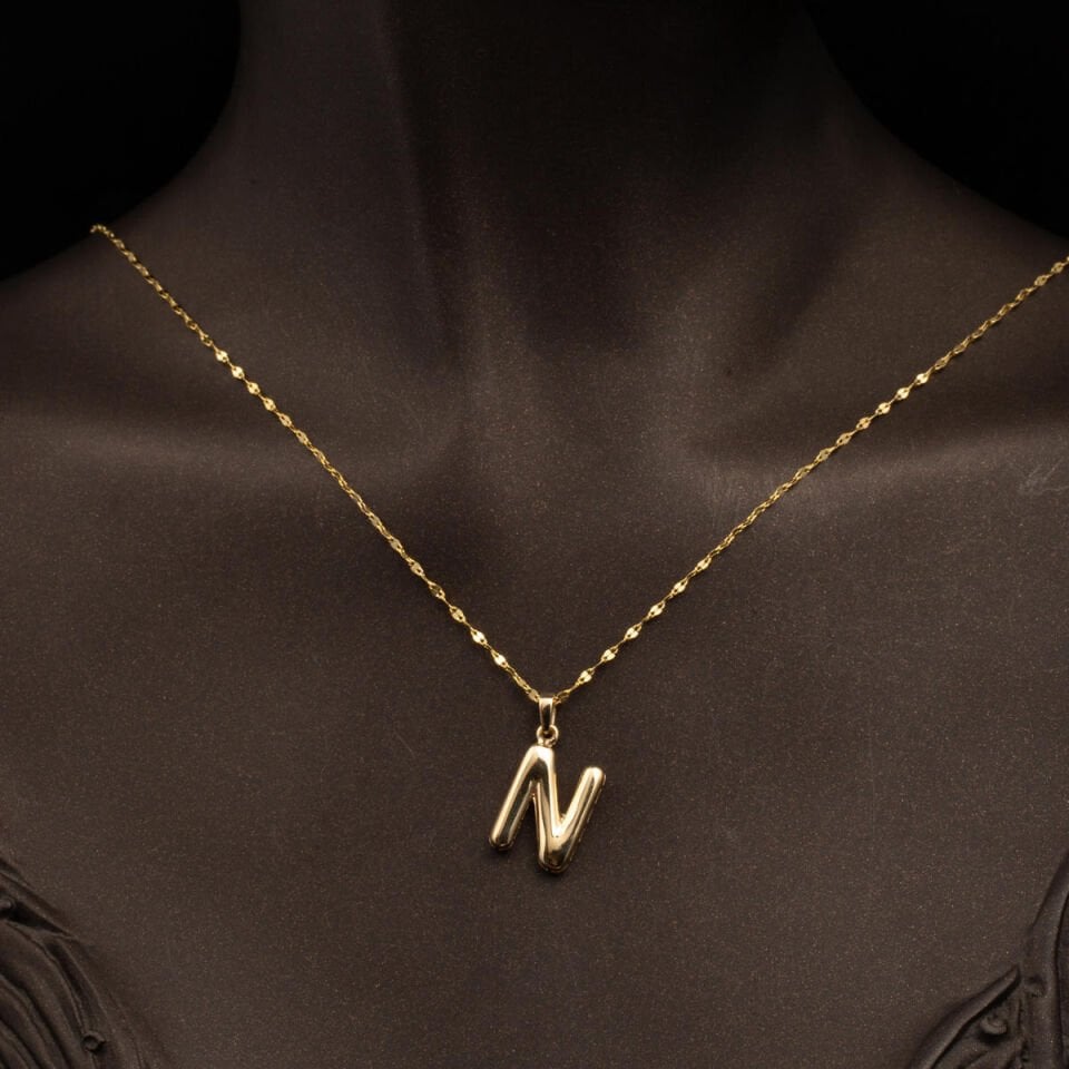 N Balon Harf 14 Ayar Altın Kolye